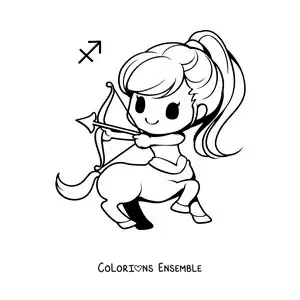 Image à colorier d’un centaure archer kawaii du signe du Sagittaire