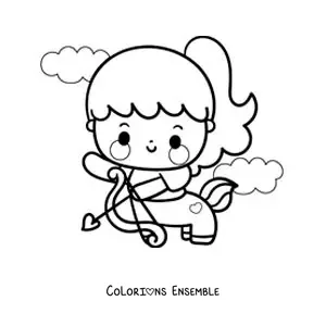Image à colorier d’une fille centaure archère kawaii du Sagittaire