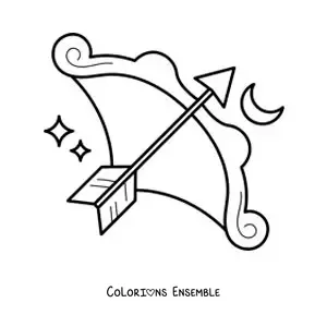 Image à colorier facile d’un arc du signe du Sagittaire animé