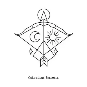 Image à colorier du symbole du Sagittaire avec la lune et le soleil