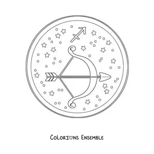 Image à colorier du symbole du Sagittaire avec des étoiles