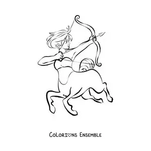 Image à colorier d’un centaure archer du signe du Sagittaire animé