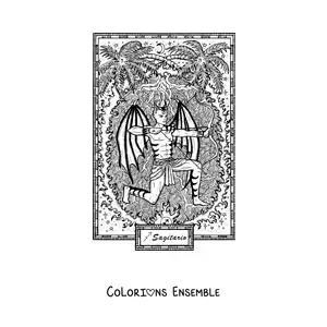 Image à colorier d’une carte du Sagittaire