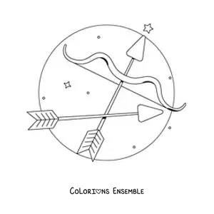 Image à colorier d’un arc et d’une flèche du Sagittaire