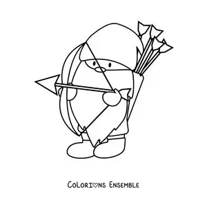 Image à colorier d’un gnome animé pour enfants avec le symbole du Sagittaire