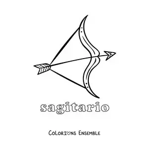 Image à colorier de l’arc du signe du zodiaque Sagittaire avec son nom