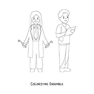 Image à colorier de deux dentistes