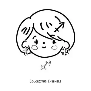 Image à colorier d’une fille kawaii animée du signe du Sagittaire