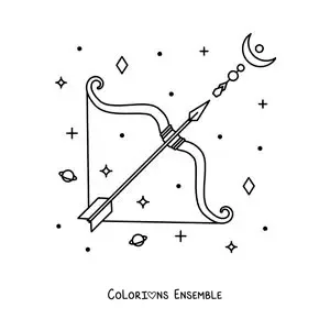Image à colorier du symbole du Sagittaire avec des astres