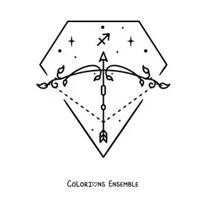 Image à colorier facile du symbole du Sagittaire avec des étoiles