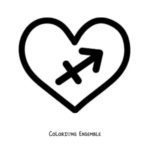 Image à colorier facile du symbole du Sagittaire dans un cœur
