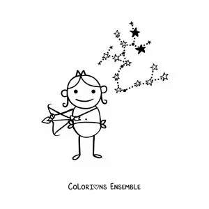 Image à colorier d’un dessin pour enfants du Sagittaire avec sa constellation