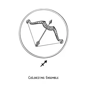 Image à colorier d’un arc du Sagittaire et de son symbole