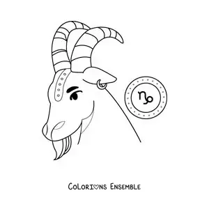 Image à colorier de la chèvre du signe du Capricorne animée avec son symbole