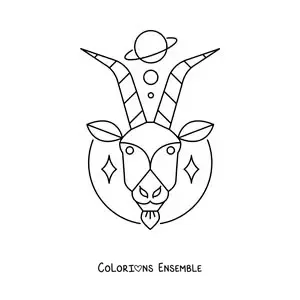 Image à colorier du symbole du Capricorne animé avec des astres
