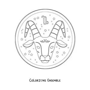 Image à colorier du signe du zodiaque Capricorne et d’étoiles