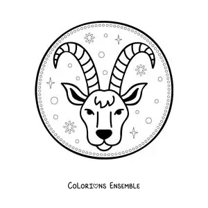 Image à colorier du symbole du signe du zodiaque Capricorne animé avec des étoiles