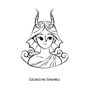 Image à colorier d’une fille du signe du zodiaque Capricorne animée