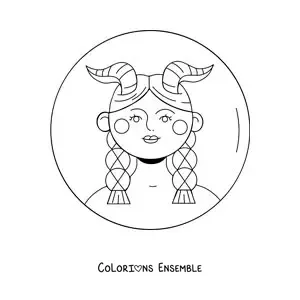 Image à colorier d’une femme animée du signe du Capricorne