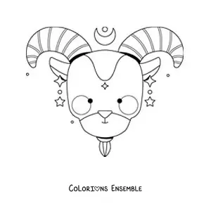 Image à colorier d’une chèvre kawaii animée du Capricorne
