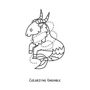 Image à colorier d’un personnage animé pour enfants de la mythologie du Capricorne
