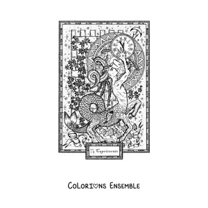 Image à colorier d’une carte du signe du Capricorne