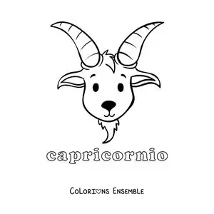 Image à colorier du signe du Capricorne animé pour enfants avec son nom