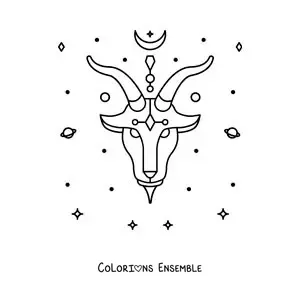 Image à colorier du symbole du signe du Capricorne avec des astres