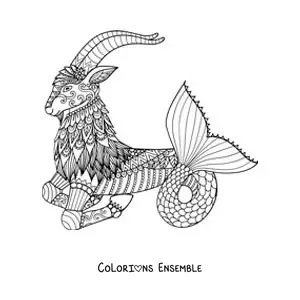 Image à colorier d’un mandala du signe du Capricorne