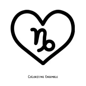 Image à colorier facile du symbole du Capricorne dans un cœur