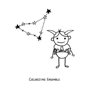 Image à colorier d’un dessin de la mythologie du signe du Capricorne et de sa constellation