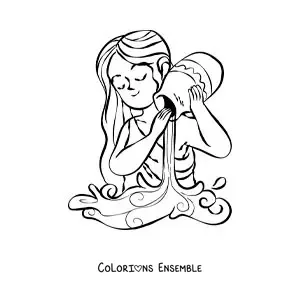 Image à colorier d’une fille du signe du Verseau animée