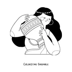 Image à colorier d’une femme du signe du Verseau animée