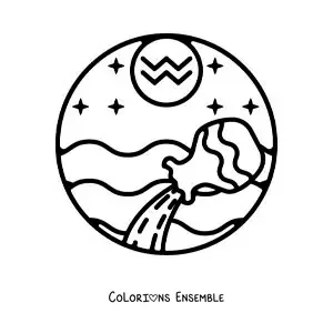 Image à colorier facile du symbole du signe du zodiaque Verseau pour les enfants
