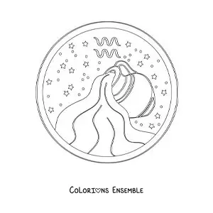 Image à colorier d’une cruche d’eau du Verseau avec son symbole