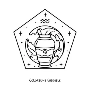 Image à colorier d'une cruche d'eau avec le symbole du Verseau