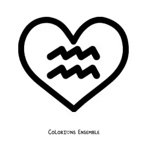 Image à colorier du symbole du Verseau tout simple dans un cœur