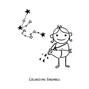 Image à colorier d'un dessin sur la mythologie du signe du Verseau et de sa constellation