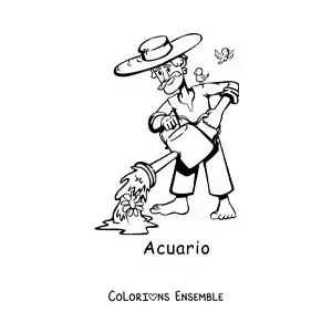 Image à colorier d'un dessin tout mignon sur la mythologie du signe du Verseau