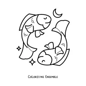 Image à colorier de poissons rigolos du signe des Poissons pour les enfants