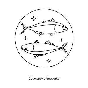 Image à colorier de deux poissons du signe des Poissons