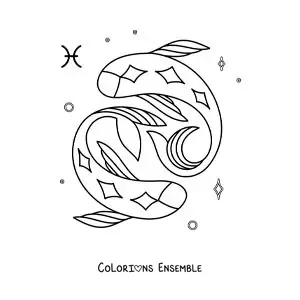 Image à colorier du symbole du signe des Poissons