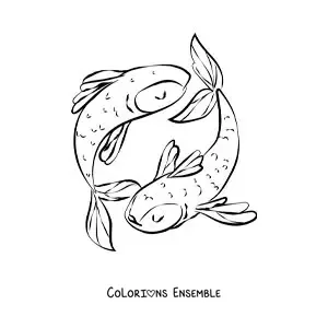 Image à colorier du symbole rigolo du signe des Poissons pour les enfants