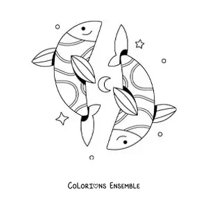 Image à colorier du symbole rigolo et tout simple du signe des Poissons