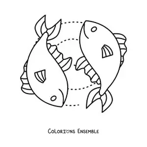 Image à colorier du signe des Poissons rigolo et tout simple