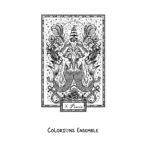 Image à colorier d'une carte du signe des Poissons