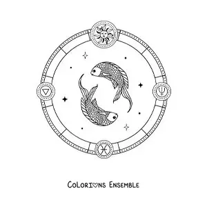 Image à colorier des symboles du signe des Poissons