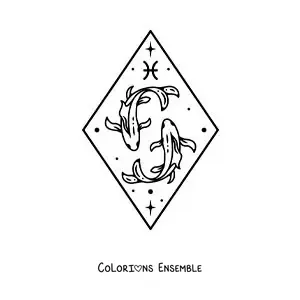Image à colorier du signe des Poissons avec des étoiles