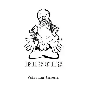 Image à colorier d'un dessin pour les enfants d'un magicien du signe des Poissons avec son nom