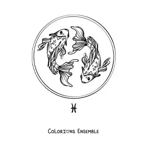Image à colorier de poissons du signe des Poissons dans un style réaliste